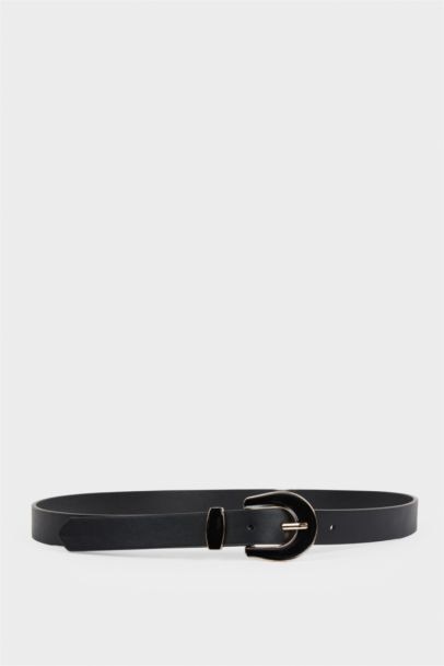 Woman Big Clasp Faux Leather Belt