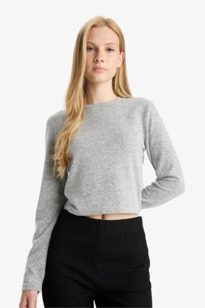 T-shirt slim à col rond et manches longues