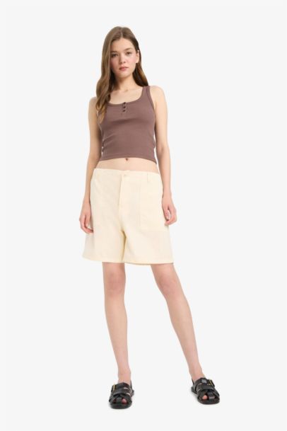 Gabardine Normal Waist Short Leg Shorts