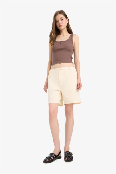 Gabardine Normal Waist Short Leg Shorts