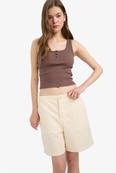 Gabardine Normal Waist Short Leg Shorts