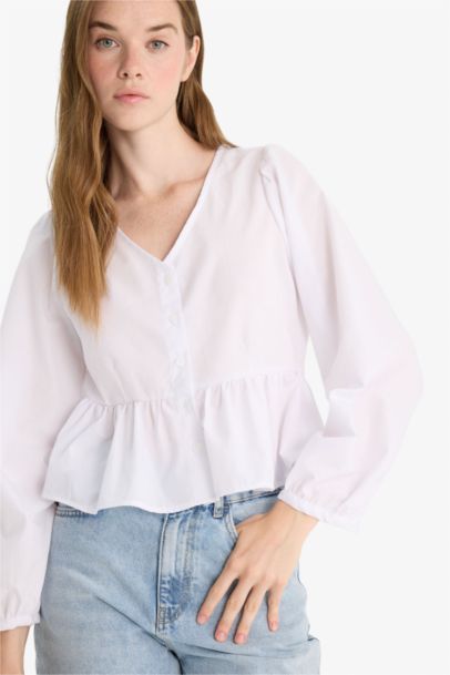 Regular Fit V-Neck Long Sleeve Blouse