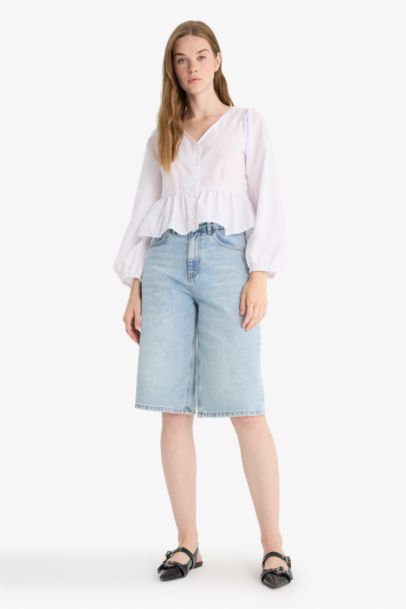 Regular Fit V-Neck Long Sleeve Blouse