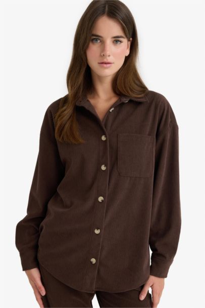 Loose Fit Shirt Collar Velvet Long Sleeve Shirt