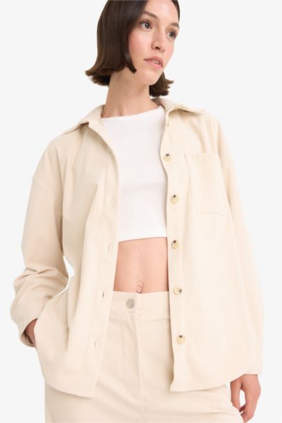 Loose Fit Shirt Collar Velvet Long Sleeve Shirt