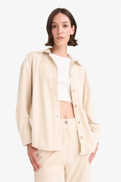 Loose Fit Shirt Collar Velvet Long Sleeve Shirt