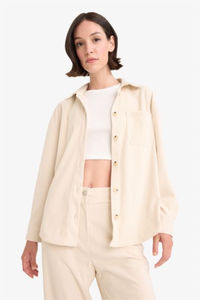 Loose Fit Shirt Collar Velvet Long Sleeve Shirt