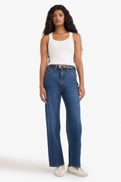 Straight Fit Regular Hem Denim Trousers