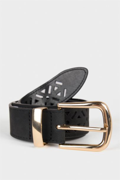 Woman Rectangle Clasp Faux Leather Belt