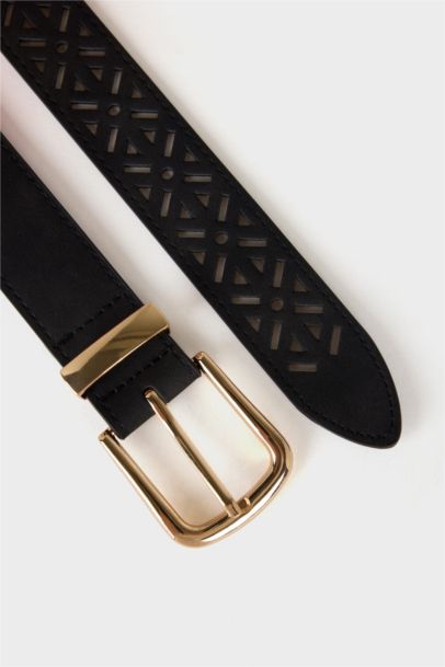 Woman Rectangle Clasp Faux Leather Belt