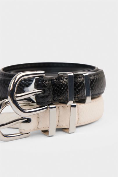 حزام جلد صناعي بمشبك بيضاوي من قطعتين