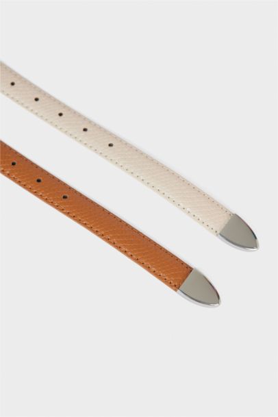 Woman 2 piece Oval Buckle Faux Leather Belt