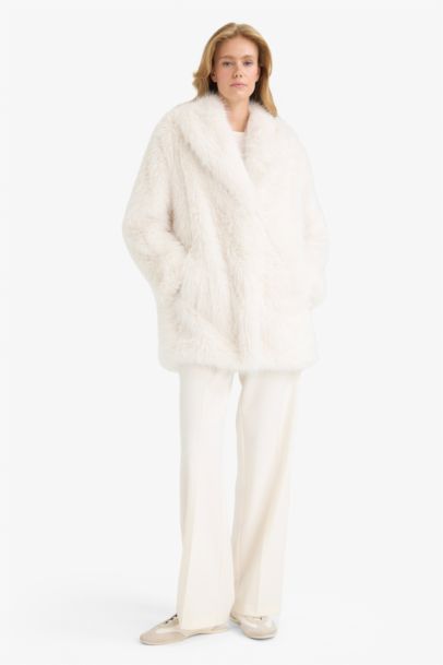 Regular Fit Zippered Faux Fur Jacket