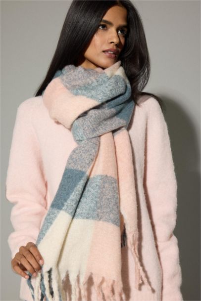 Woman Plaid Neck Scarf