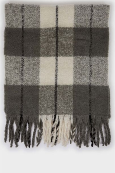 Woman Plaid Neck Scarf
