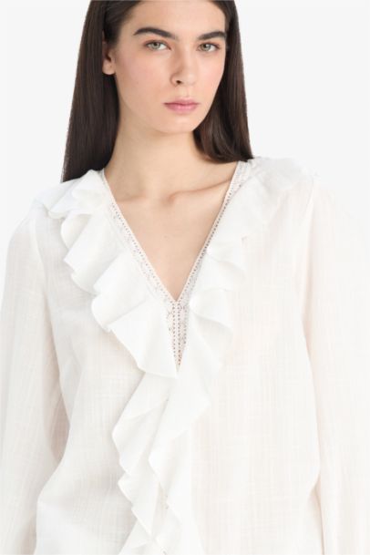 Oversize Fit V-Neck Long Sleeve Blouse