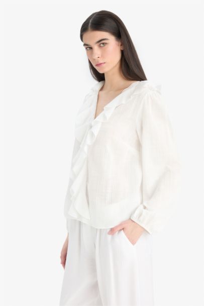 Oversize Fit V-Neck Long Sleeve Blouse