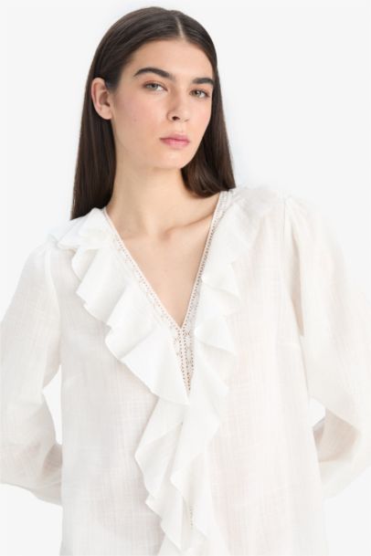 Oversize Fit V-Neck Long Sleeve Blouse