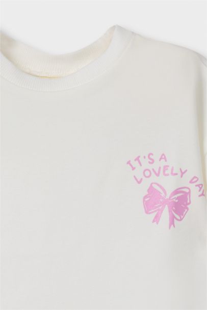 تيشيرت بيبي بناتي قصة عادية برقبة مستديرة بطبعة شعار