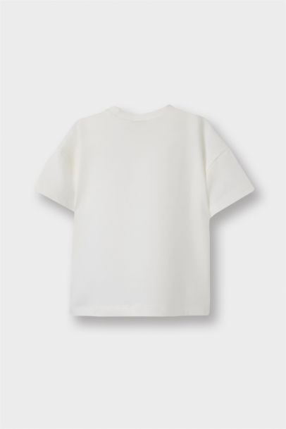 تيشيرت بيبي بناتي قصة عادية برقبة مستديرة بطبعة شعار