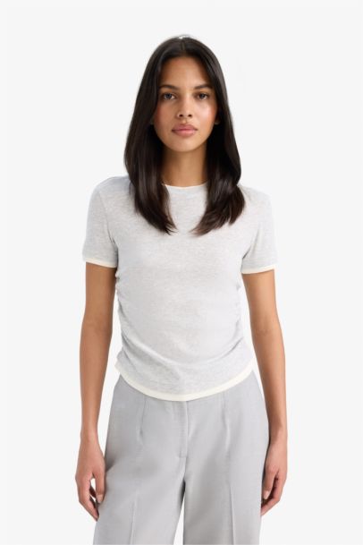 Slim Fit Crew Neck Ribbed Short Sleeve T-Shirt