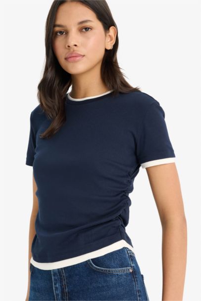 Slim Fit Crew Neck Ribbed Short Sleeve T-Shirt