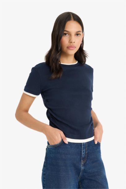 Slim Fit Crew Neck Ribbed Short Sleeve T-Shirt