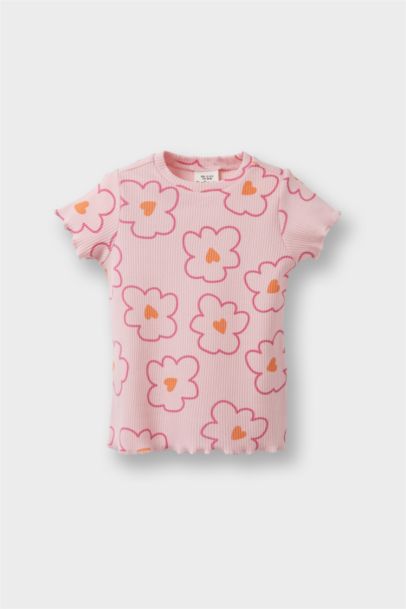 تيشيرت بيبي بناتي نص ردن مضلع فلورال قصة عادية