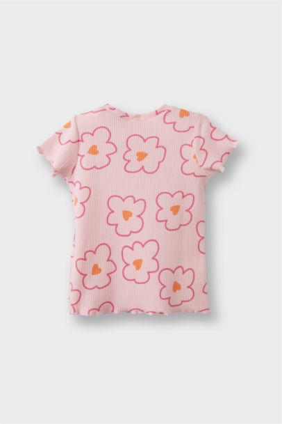 تيشيرت بيبي بناتي نص ردن مضلع فلورال قصة عادية