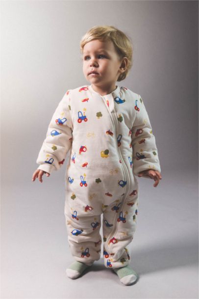 Combinaison en coton peigné imprimée véhicules à manches longues 1,6 TOG pour bébé garçon