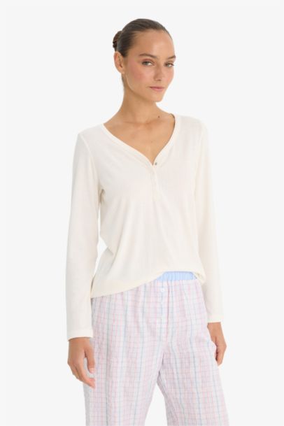 Regular Fit V Yaka Uzun Kollu Pijama Üstü-Fall in Love