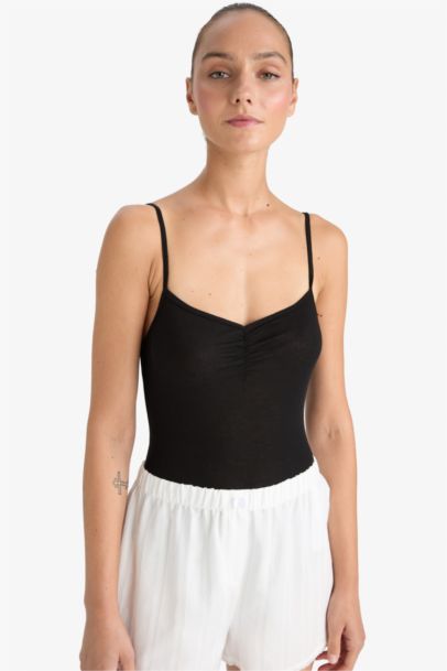 Fall in Love Rib Thin Strap Snap Bodysuit