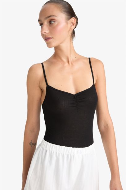 Fall in Love Rib Thin Strap Snap Bodysuit