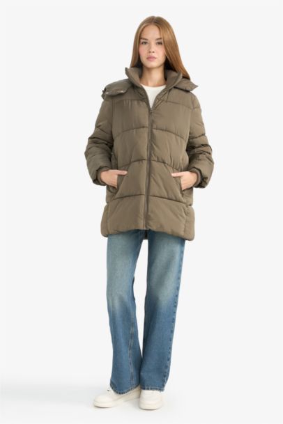 Su Geçirmez Regular Fıt Kapüşonlu Parka