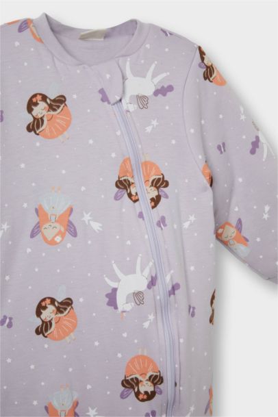 Kız Bebek 2,5 Tog Elyaf Desenli Fermuarlı Uzun Kollu Penye Tulum