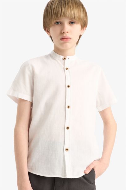 Boy Regular Fit Mandarin Collar Long Sleeve Shirt