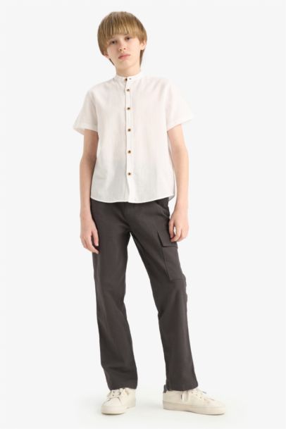 Boy Regular Fit Mandarin Collar Long Sleeve Shirt