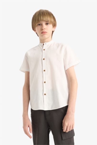 Boy Regular Fit Mandarin Collar Long Sleeve Shirt