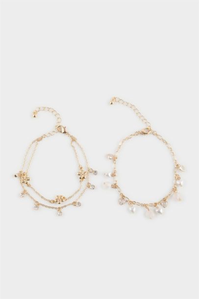 Woman 2 Piece Pearl Detail Bracelet
