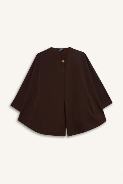 Regular Fit Bisiklet Yaka Cepli Pelerin Hırka