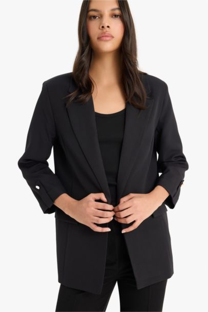 Regular Cepli Apoletli Blazer Siyah Ceket