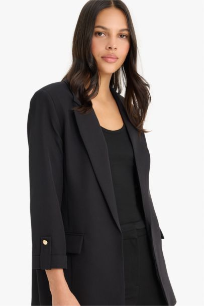 Regular Cepli Apoletli Blazer Siyah Ceket