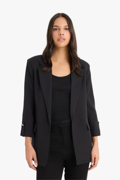Regular Cepli Apoletli Blazer Siyah Ceket