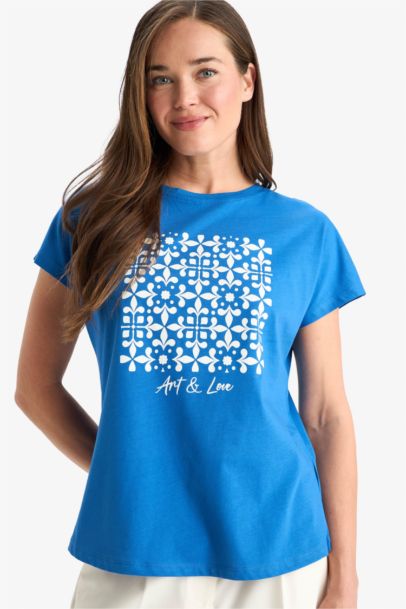 Regular Fit Crew Neck Ethnic Patterned T-Shirt