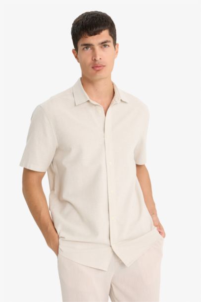 Regular Fit Polo Neck Cotton Shirt