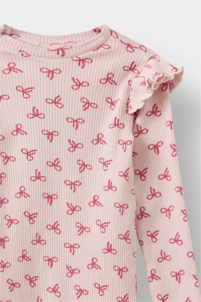 تيشيرت بيبي بناتي كم طويل مضلع قصة عادية بياقة مستديرة