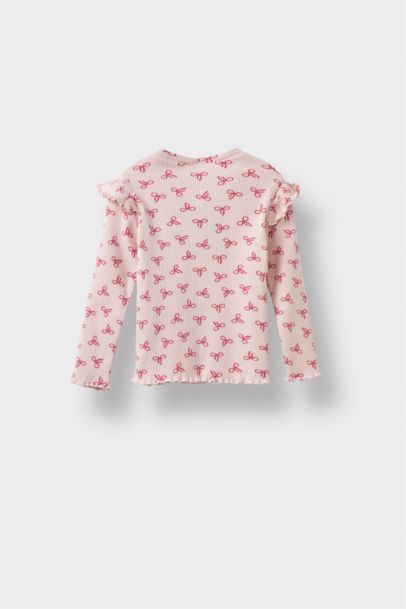 تيشيرت بيبي بناتي كم طويل مضلع قصة عادية بياقة مستديرة