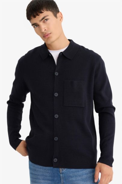 Standard Fit Polo Collar Knitwear Cardigan