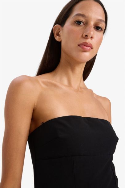 Straplez Basic Düz Mini Elbise