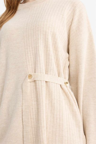 Pull Tunique en tricot à col rond Coupe régulière